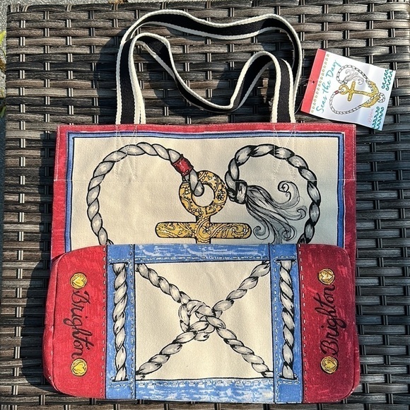 BRIGHTON Stow Away Seas The Day Painted Canvas Tote - Picture 1 of 16